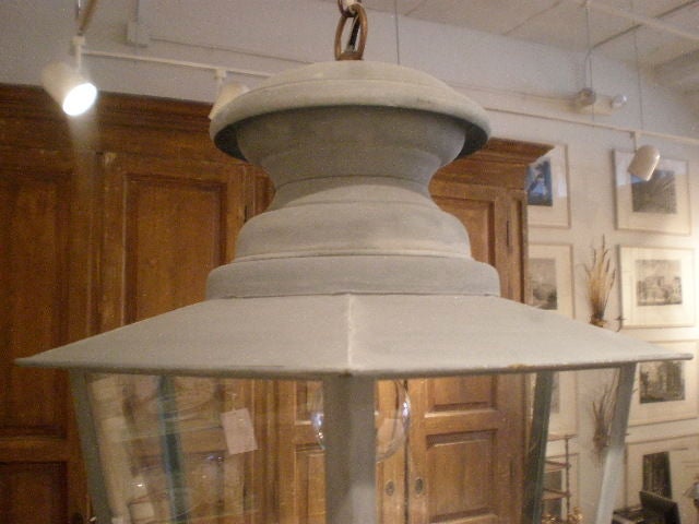 Contemporary six-sided zinc lantern. USA wired.
