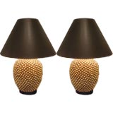Pair of gold "pinecone" lamps with black shade