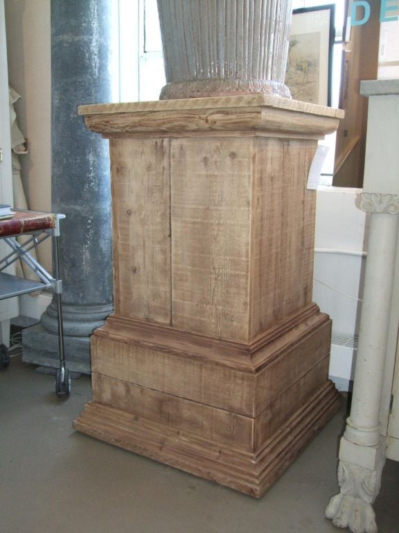 French rustic wood pedestal, custom-made, unfinished raw pine wood.