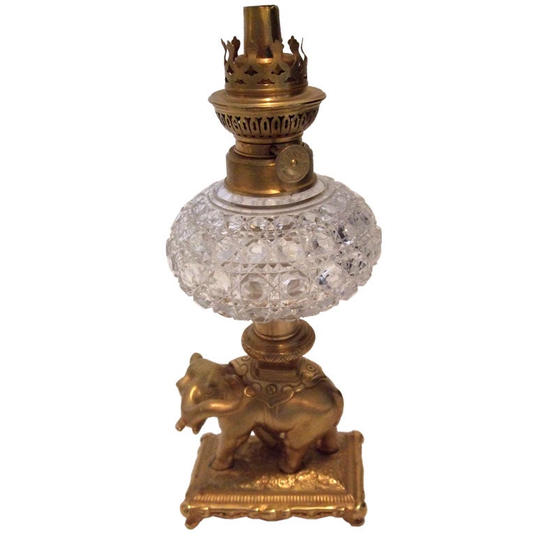 19th Century Electrified Crystal Oil Lamp For Sale