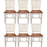 Set of 6 white painted slat back chair with wood seat