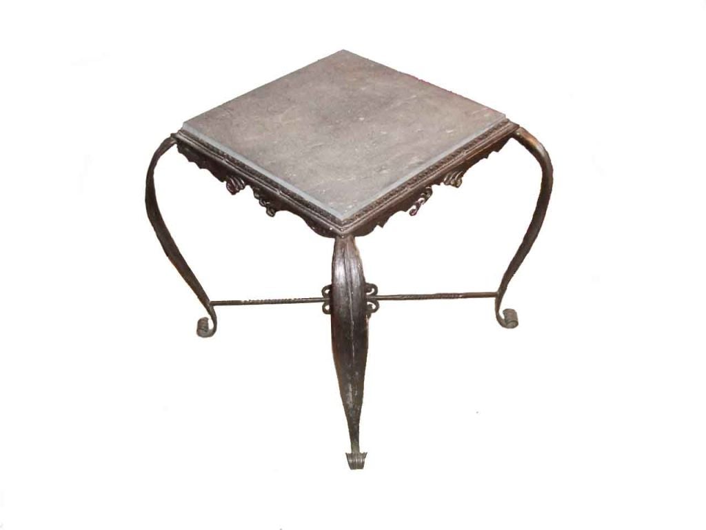 French Vintage Iron Side Table with Slate Top For Sale