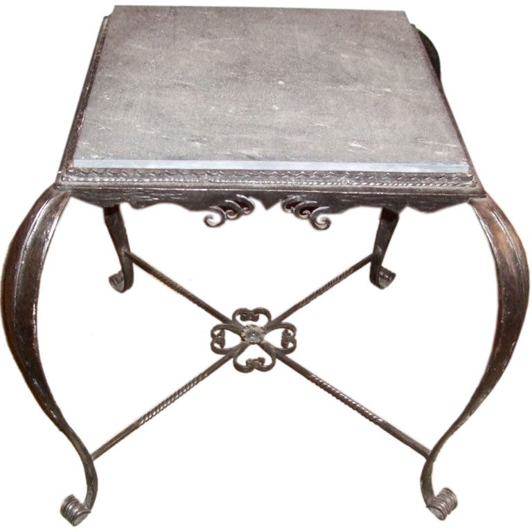 Vintage Iron Side Table with Slate Top For Sale