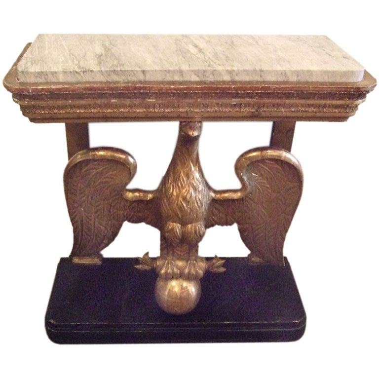 Giltwood eagle console table with marble top