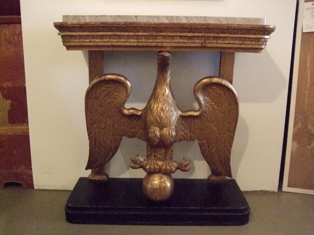 Giltwood eagle console table with marble top 2