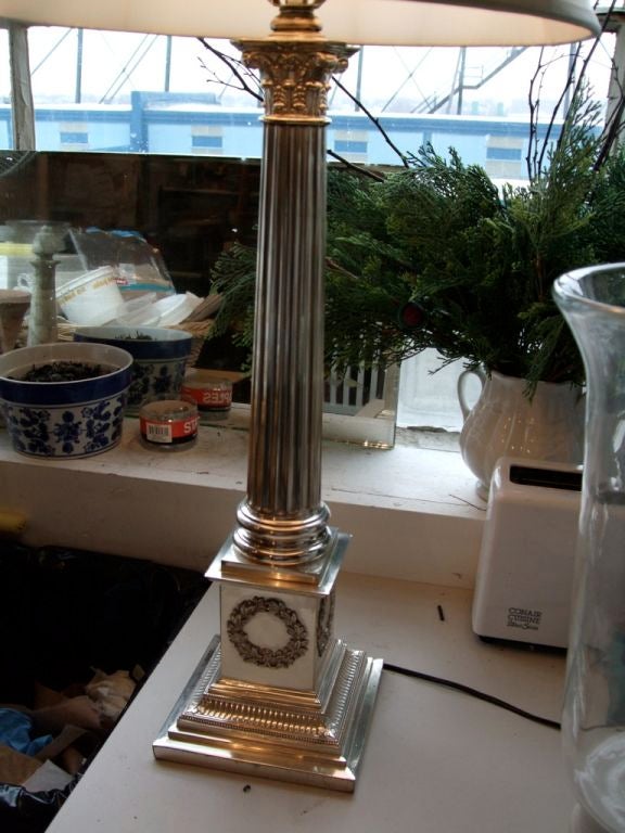 Silverplated Reeded Corinthian Column Lamp