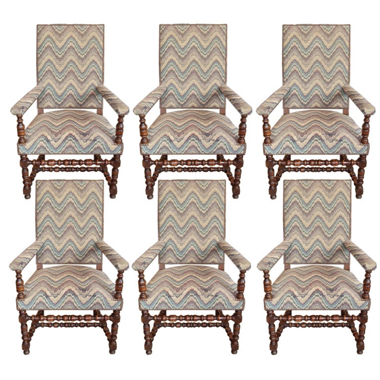 19th Century Set of Six Louis XIII Style Armchairs