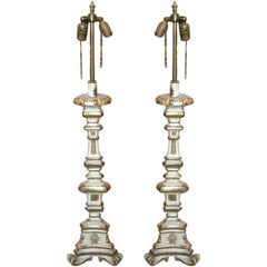 Pair of Early 19th Century Paint and Gilt Candlestick Lamps
