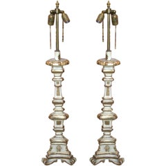 Pair of Early 19th Century Paint and Gilt Candlestick Lamps