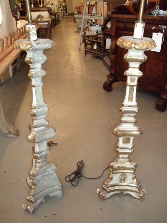 Pair of Early 19th Century Paint and Gilt Candlestick Lamps For Sale 2