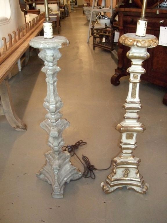 Pair of Early 19th Century Paint and Gilt Candlestick Lamps For Sale 3