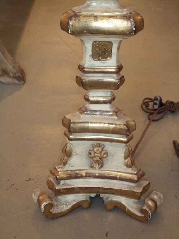Pair of Early 19th Century Paint and Gilt Candlestick Lamps For Sale 1
