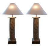 Pair of Marbleized Column Lamps