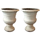 Antique Pair of Cast Iron Garden Urns