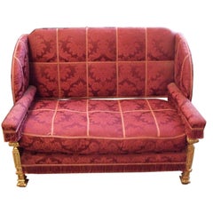 Antique 19th Century Gilt Settee with Red Damask Silk