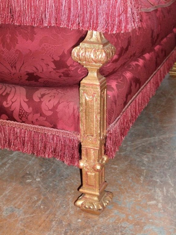 Upholstery 19th Century Gilt Settee with Red Damask Silk For Sale