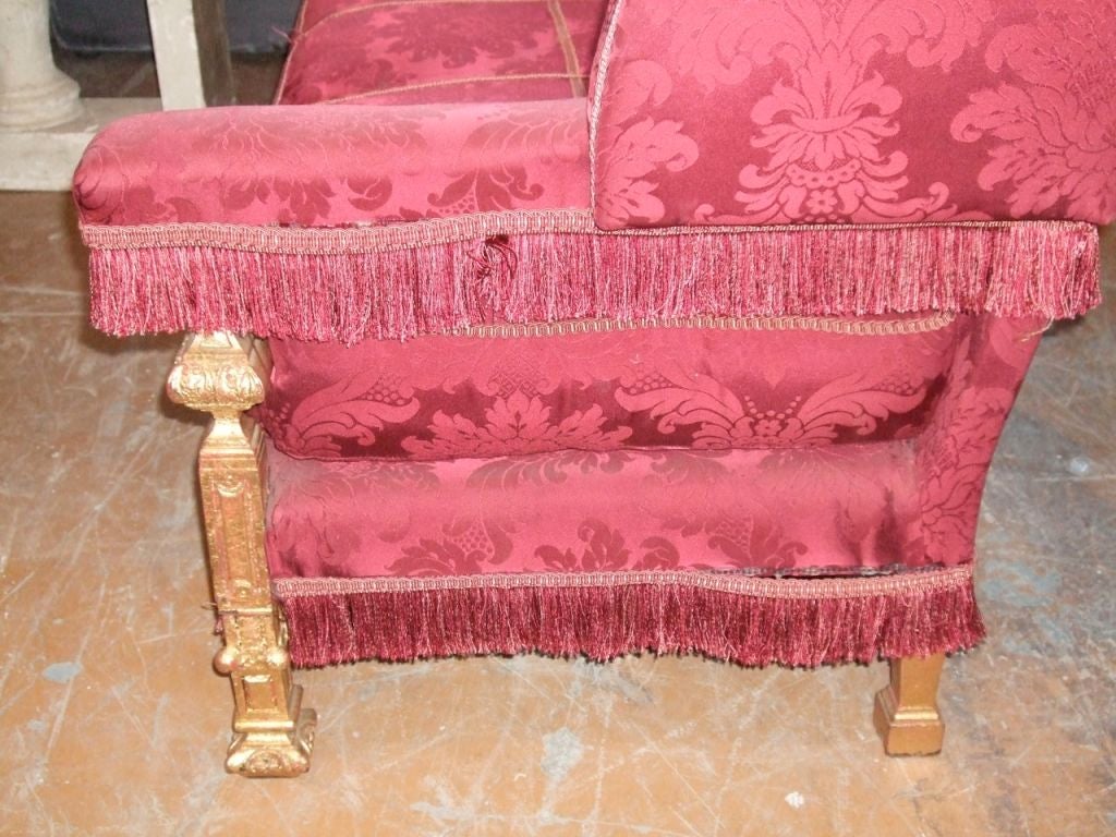 19th Century Gilt Settee with Red Damask Silk In Excellent Condition For Sale In Boston, MA