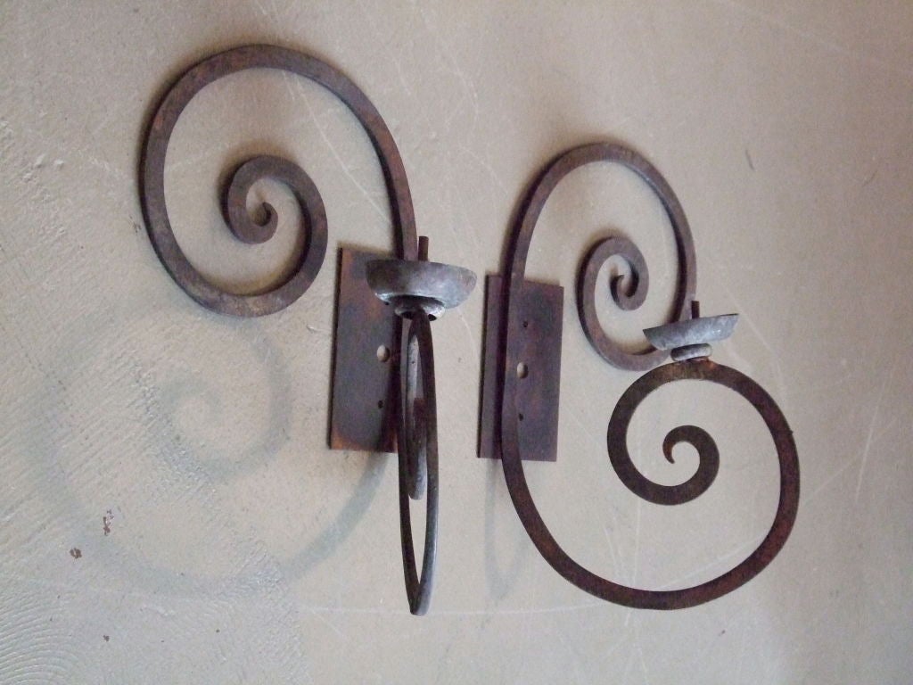 Scrolled Single Arm Wrought Iron Sconce For Sale 1