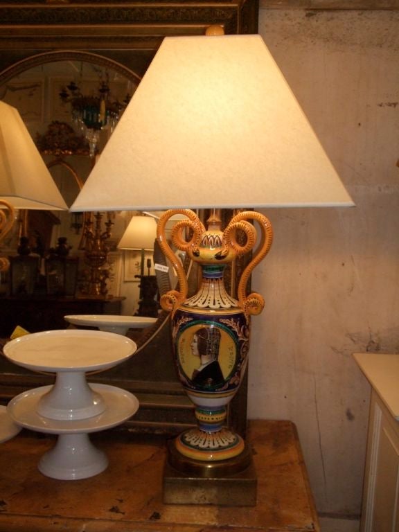 Pair of Italian Pottery Lamps In Good Condition For Sale In Boston, MA