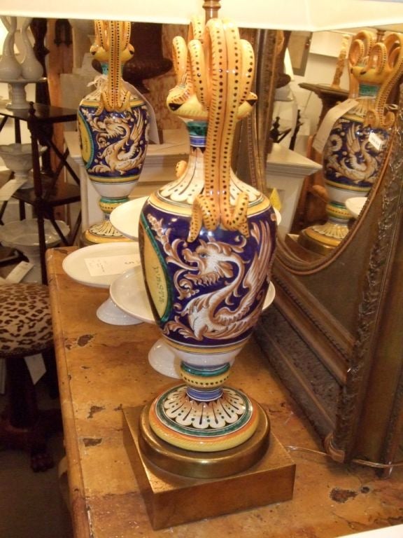 Pair of Italian Pottery Lamps For Sale 4