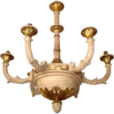 Paint and Gilt Chandelier with Greek Key Decoration For Sale