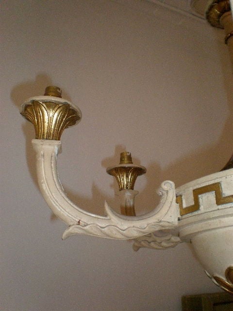 Wood Paint and Gilt Chandelier with Greek Key Decoration For Sale