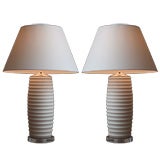 Pair of ribbed table lamps