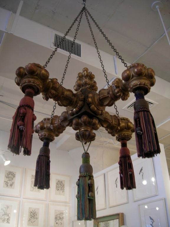 French 19th Century Giltwood Chandelier with Tassels For Sale