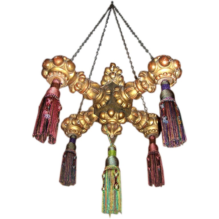 19th Century Giltwood Chandelier with Tassels For Sale