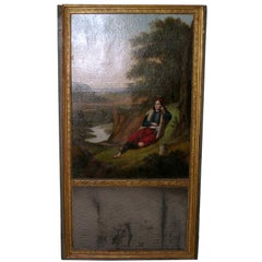 19th Century Trumeau Oil Painting with Mirror