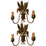 Pair of two arm tole and iron fern sconces