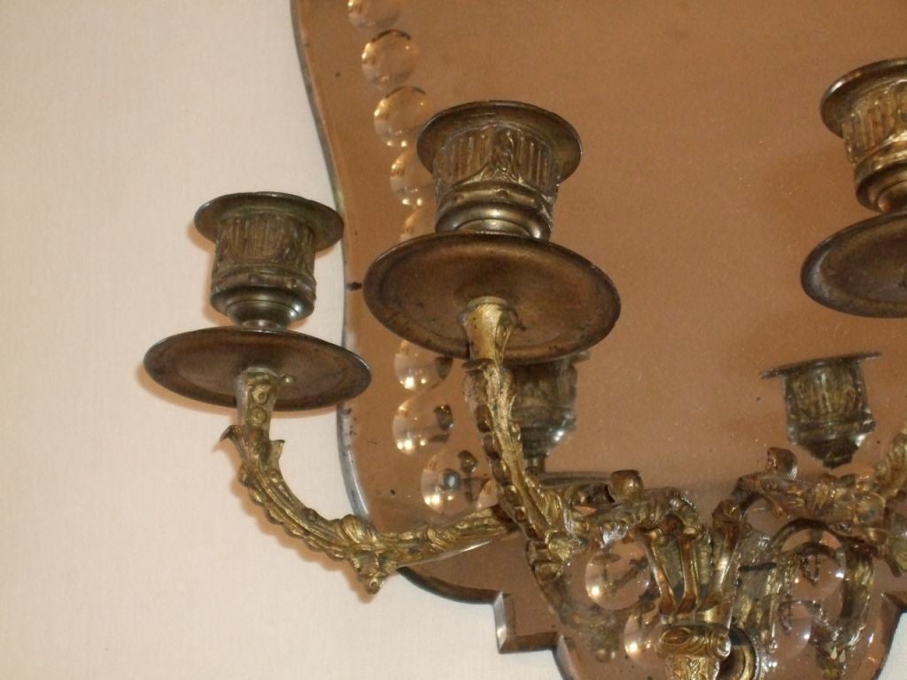 Bronze Pair of 3 arm Venetian mirrored sconces