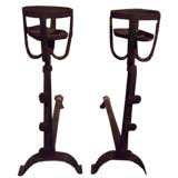 Pair of wrought iron andirons.