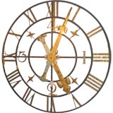 Large scale iron clock face with gilded arms