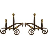 Pair of 19th Century Iron Scroll Base Andirons