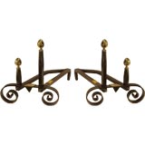 Pair of 19th Century Iron Scroll Base Andirons