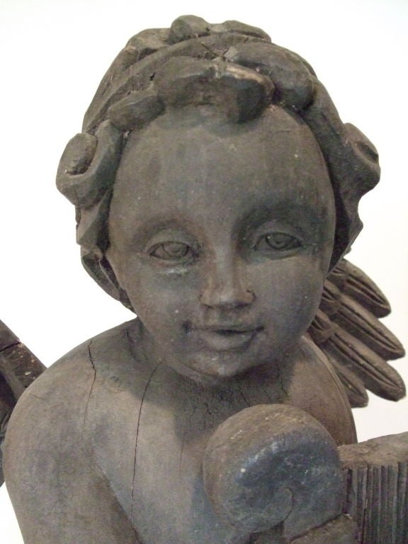 Wood 19th Century Carved Angel with Lyre For Sale