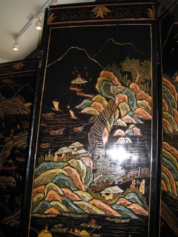 Lacquered Chinese Eight Panel Coromandel Screen