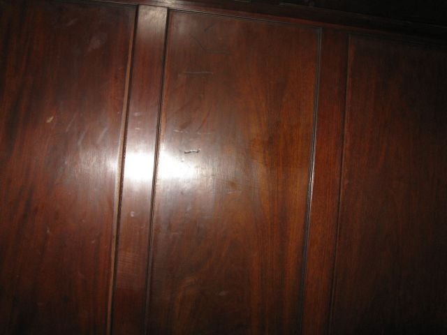 Beautiful panelled figured mahogany headboard and canopy, carved surround, end posts with reeding and leaf carving
