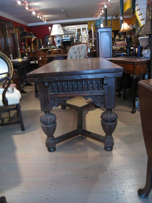 Flemish Renaissance Oak Draw Table In Good Condition In Essex, MA