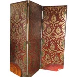 Arts and Crafts Embossed Leather Three Panel Screen