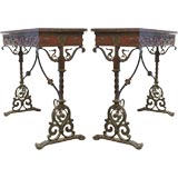 Pair of Arts and Crafts Wrought Iron and Marble Console Tables