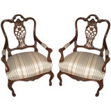 Pair George III Style Mahogany Carved Armchairs
