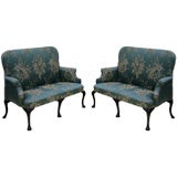 Antique Pair Mahogany Upholstered Settees