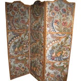 Flemish Painted Leather Three Panel Screen