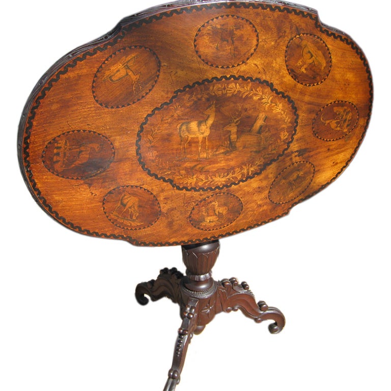 Black Forest Walnut and Marquetry Tilt-Top Table
