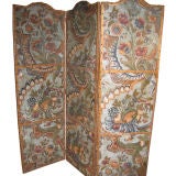 Antique Flemish Painted Leather Three Panel Screen
