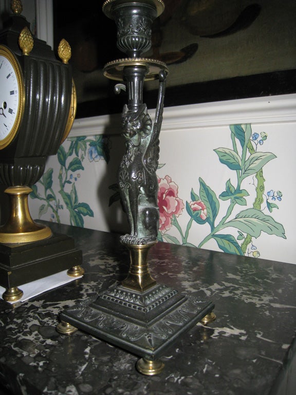 French Empire Bronze Mantle Clock and Pair Candlesticks