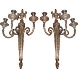 Pair Louis XVI Style Silvered Bronze Sconces