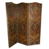 Antique THREE PANEL LEATHER SCREEN